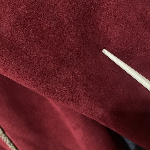 LL Bean Faux Suede Coat Jacket Womens Sz L Red Sherpa Lined Pockets - Picture 7 of 11